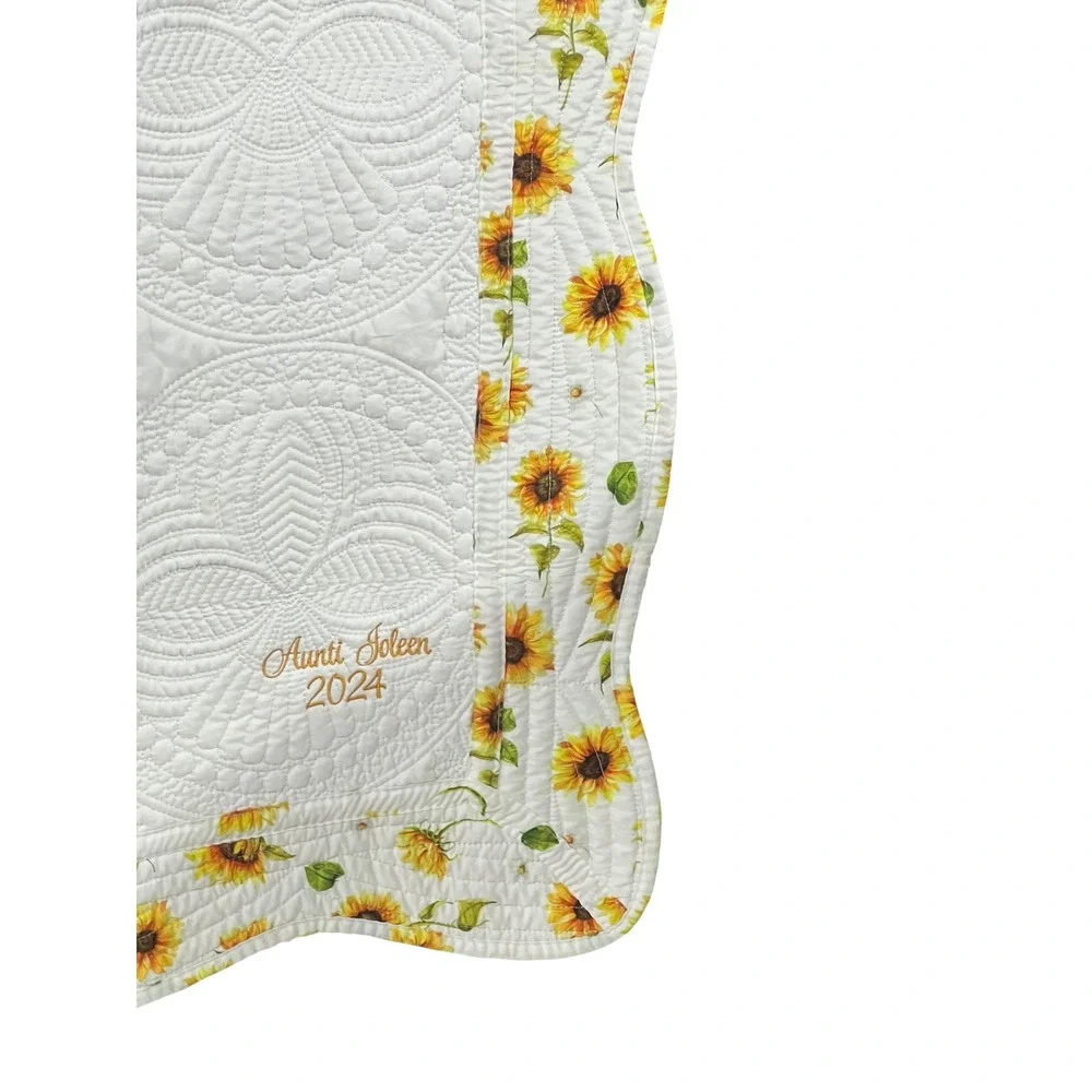 Handmade‎ Sunflower Embroidered Quilt Throw Blanket You Are My Sunshine Cottage